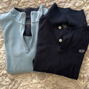 Boys Vineyard Vines.  Navy blue longs sleeve polo and baby blue quarter zip.
